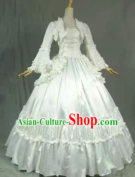 European Court Princess White Dress Ancient Renaissance Noble Lady Garment Clothing Western Palace Performance Formal Dress