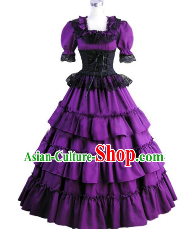 Top Halloween Cosplay Garment Costume Western Opera Stage Full Dress European Noble Woman Clothing Gothic Court Princess Purple Dress