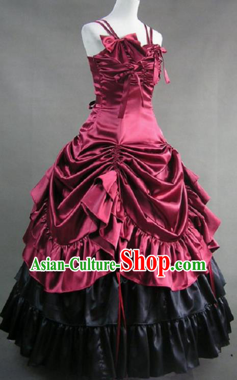 Top European Noble Woman Clothing Victorian Era Court Wine Red Dress Halloween Cosplay Garment Costume Western Opera Stage Full Dress