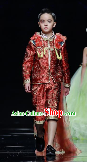 Top Children Compere Performance Apparels Boys Stage Show Red Suits Kid Catwalks Uniforms