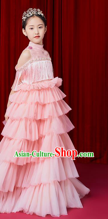 High Quality Girl Catwalks Fashion Dress Children Dancewear Chorus Clothing Stage Show Pink Full Dress