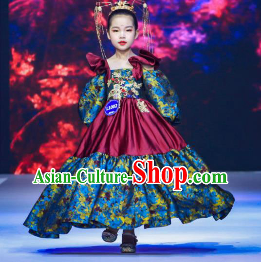 High Children Catwalks Dress Girl Stage Show Clothing Compere Garment Costume Kid Birthday Full Dress