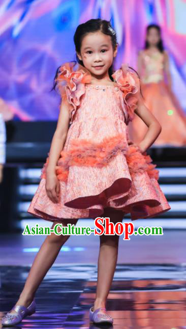 High Baby Compere Garment Costume Kid Birthday Full Dress Children Catwalks Pink Dress Girl Stage Show Clothing