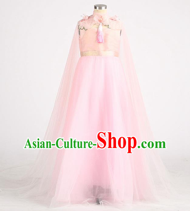 High Children Birthday Pink Dress Girl Catwalks Clothing Compere Garment Costume Stage Show Full Dress