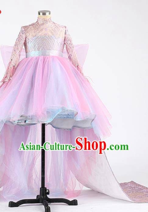 High Girl Catwalks Fashion Children Performance Lilac Dress Compere Clothing Stage Show Princess Full Dress