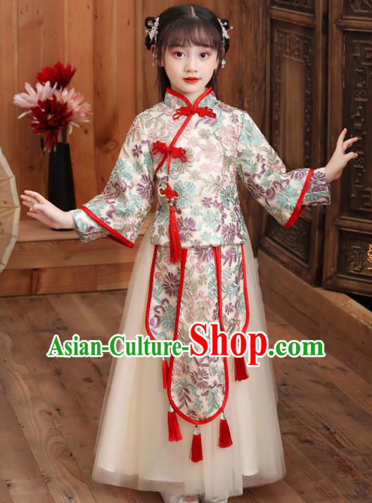 China Girl Catwalks Tang Suits Stage Performance Clothing Children Classical Dress Uniforms Compere Garment Costumes
