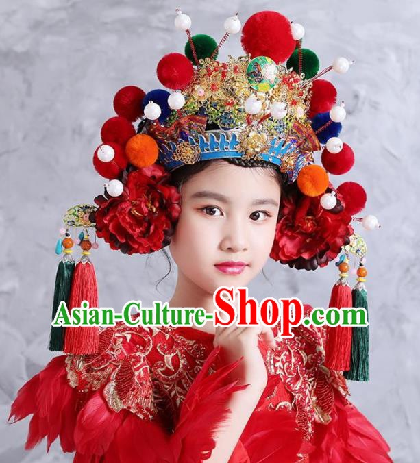Top China Kids Catwalks Royal Crown Children Opera Performance Headdress Girl Stage Show Phoenix Coronet