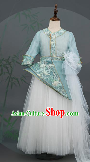 China Classical Dance Blue Dress Chorus Garment Costumes Girl Catwalks Fashion Children Performance Clothing
