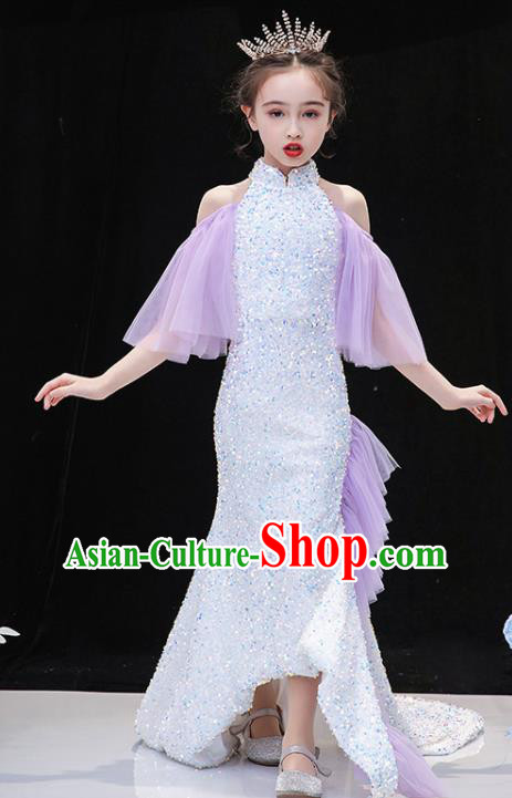 Custom Catwalks Full Dress Children Birthday Garment Girl Compere Fashion Clothing Stage Show Trailing Dress