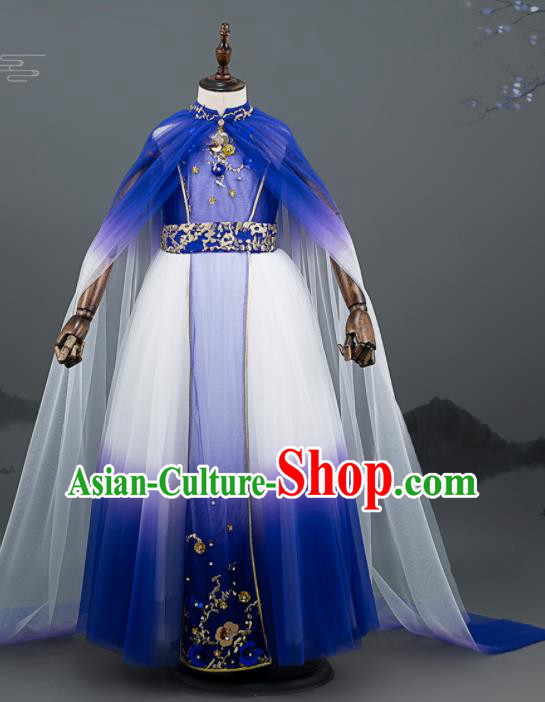 Custom Baby Princess Clothing Stage Show Blue Dress Girl Catwalks Full Dress Children Day Performance Fashion Garment