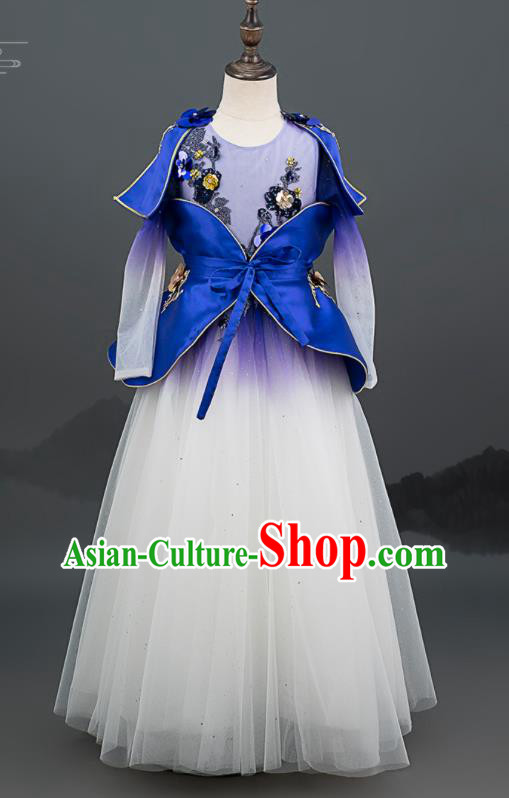 Custom Stage Show White Veil Dress Girl Catwalks Full Dress Children Day Performance Fashion Garment Baby Princess Clothing