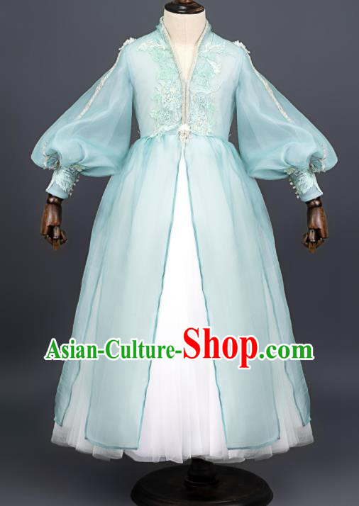 Custom Children Full Dress Kid Chorus Clothing Stage Performance Green Dress Girl Catwalks Fashion