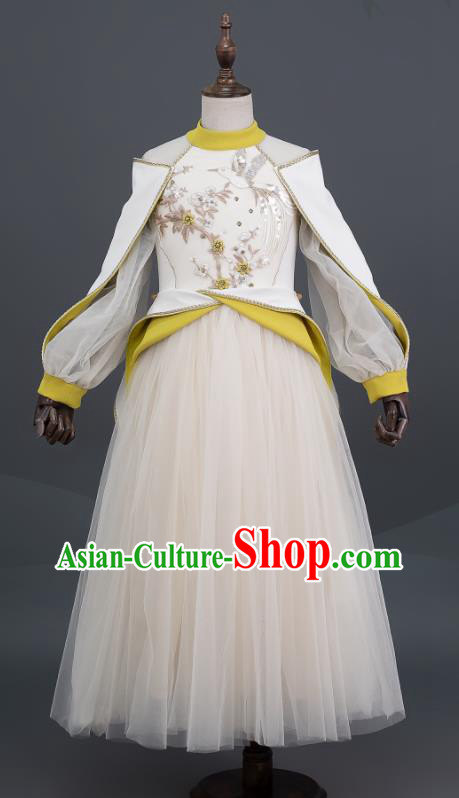 China Classical Dance White Dress Girl Chorus Garment Costumes Catwalks Fashion Children Performance Clothing