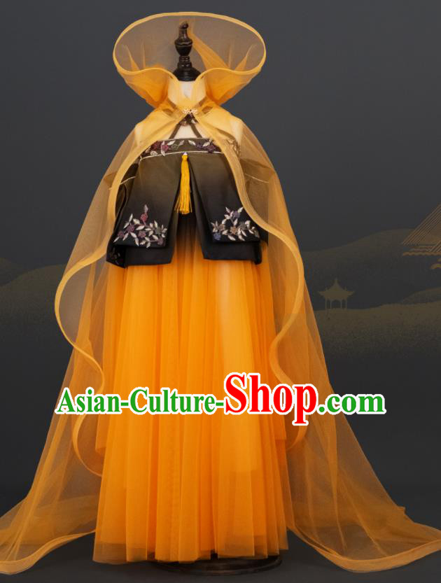 Custom Kid Stage Performance Dress Children Classical Dance Garment Girl Orange Veil Full Dress Halloween Cosplay Princess Clothing