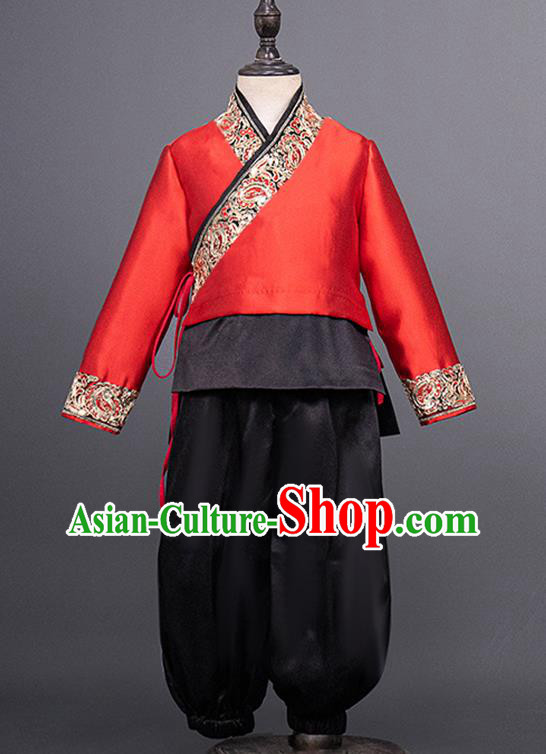 Top China Kid Classical Dance Costumes Chorus Red Uniforms Boys Catwalks Wear Children Tang Suit Clothing