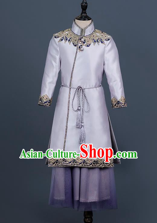 Top China Boys Catwalks Wear Children Tang Suit Clothing Classical Dance Costumes Kid Chorus Lilac Uniforms