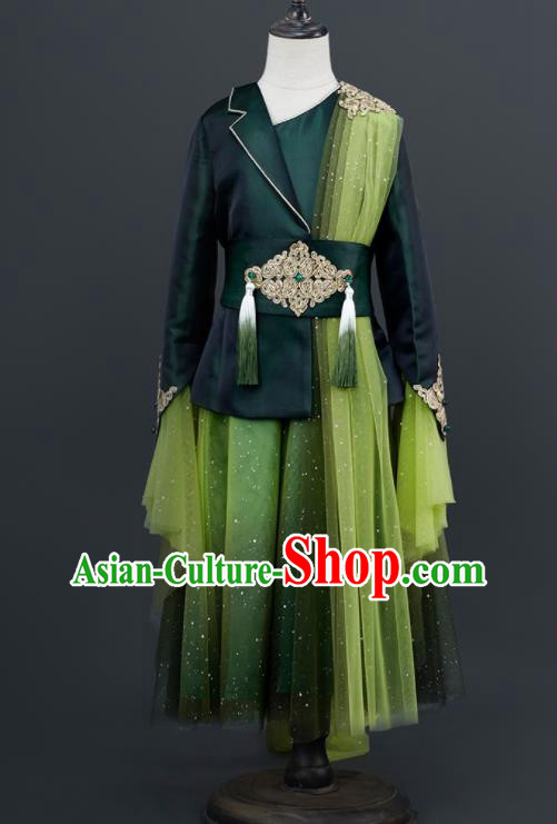 Top China Kid Chorus Green Uniforms Boys Childe Catwalks Wear Children Tang Suit Clothing Classical Dance Costumes
