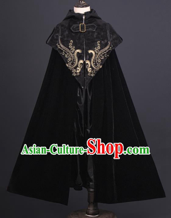 Top Halloween Performance Costumes Kid Prince Black Cape Uniforms Boys Catwalks Wear Gothic Children Clothing