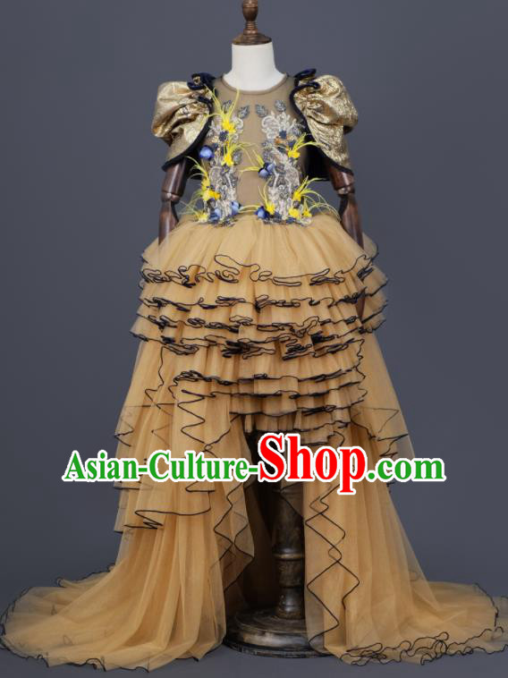 Custom Kid Piano Performance Trailing Dress Children Compere Garment Girl Princess Ginger Full Dress Chorus Clothing