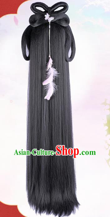 China Ancient Fairy Wigs Traditional Hanfu Hairpieces Ming Dynasty Court Princess Wig Sheath