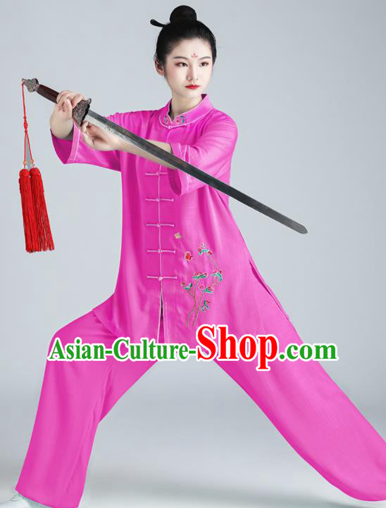 Chinese Martial Arts Embroidered Plum Clothing Tai Chi Clothing Kung Fu Rosy Flax Uniforms Wushu Competition Garment Costumes