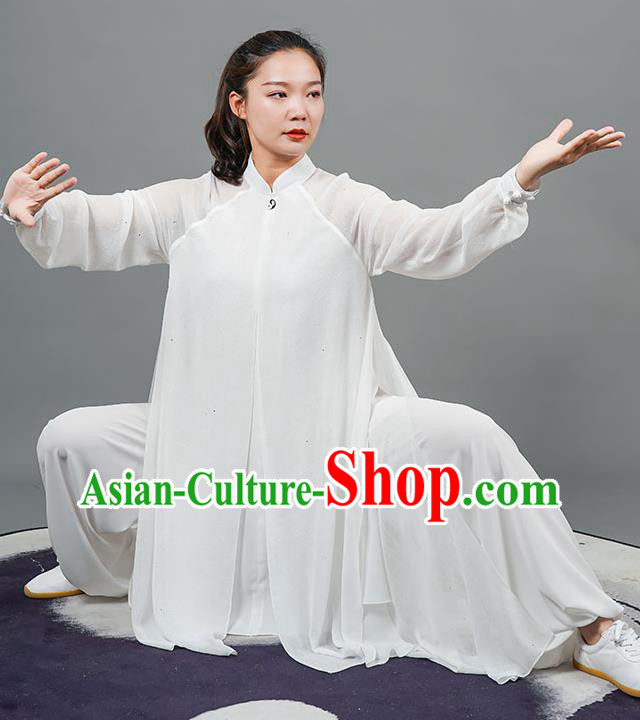 China Tai Chi Training White Uniforms Kung Fu Clothing Martial Arts Competition Wushu Outfits Tai Ji Performance Costumes