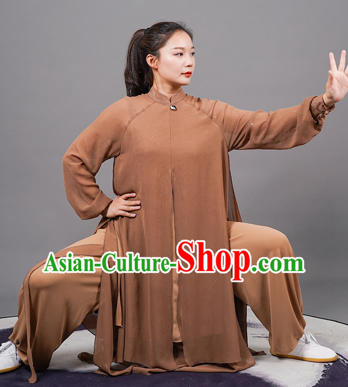China Tai Ji Performance Costumes Tai Chi Training Brown Uniforms Kung Fu Clothing Martial Arts Competition Wushu Outfits