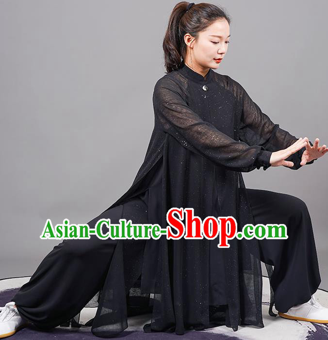 China Martial Arts Competition Wushu Outfits Tai Ji Performance Costumes Tai Chi Training Black Uniforms Kung Fu Clothing