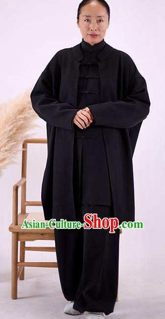 China Wudang Sword Performance Costumes Tai Chi Exercise Black Uniforms Kung Fu Wushu Clothing Martial Arts Competition Outfits