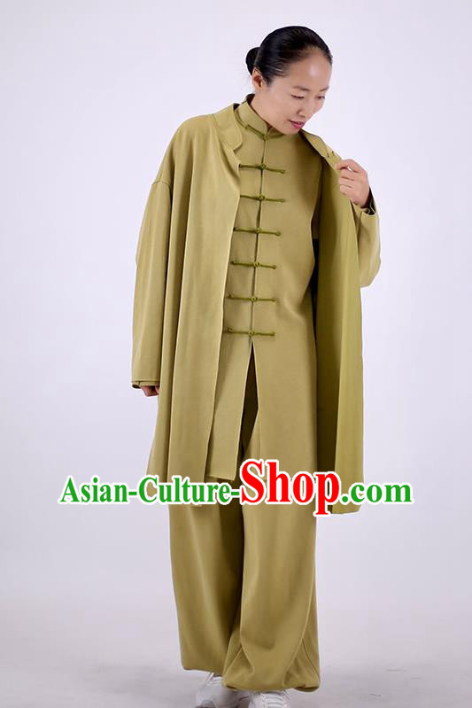 China Kung Fu Wushu Clothing Martial Arts Competition Outfits Wudang Sword Performance Costumes Tai Chi Exercise Olive Green Uniforms