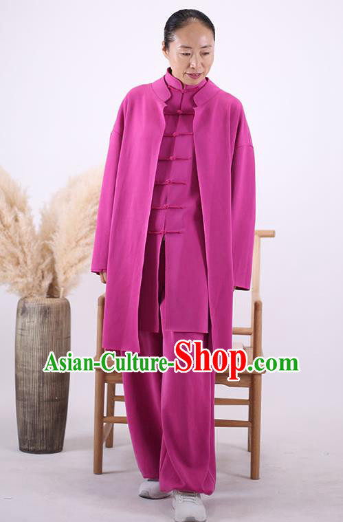 China Martial Arts Competition Outfits Wudang Kung Fu Performance Costumes Tai Chi Sword Rosy Uniforms Wushu Training Clothing