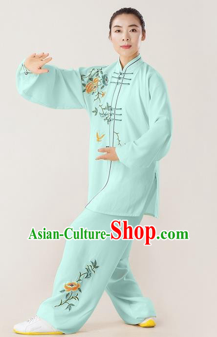 Professional Chinese Wushu Performance Light Green Uniforms Tai Chi Kung Fu Training Suits Martial Arts Competition Clothing