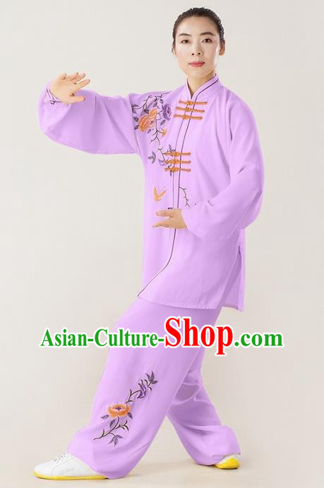 Professional Chinese Martial Arts Competition Clothing Wushu Performance Purple Uniforms Tai Chi Kung Fu Training Suits