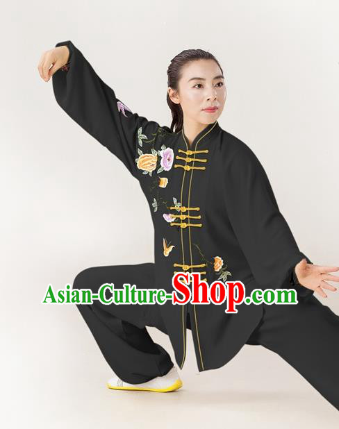Professional Chinese Tai Chi Kung Fu Training Suits Martial Arts Competition Clothing Wushu Performance Black Uniforms
