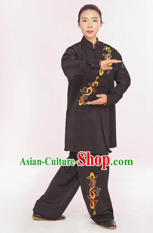 Professional Chinese Wushu Performance Embroidered Black Uniforms Tai Chi Competition Suits Martial Arts Kung Fu Training Clothing