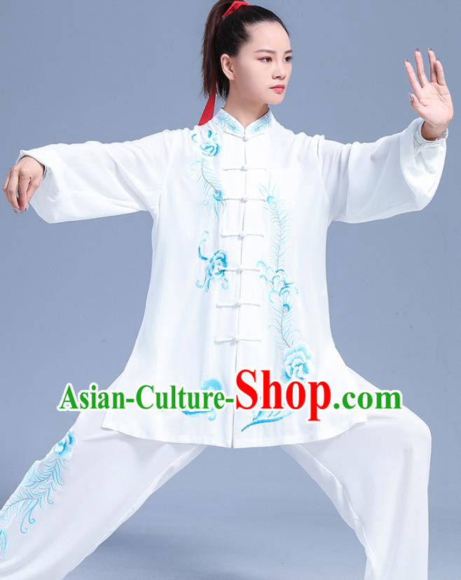Professional Chinese Kung Fu Wushu Embroidered Uniforms Tai Ji Competition Clothing Martial Arts White Outfits Tai Chi Performance Costumes