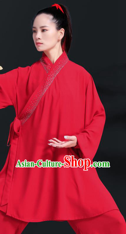 Professional Chinese Tai Chi Performance Costumes Kung Fu Competition Uniforms Tai Ji Clothing Martial Arts Wushu Red Outfits