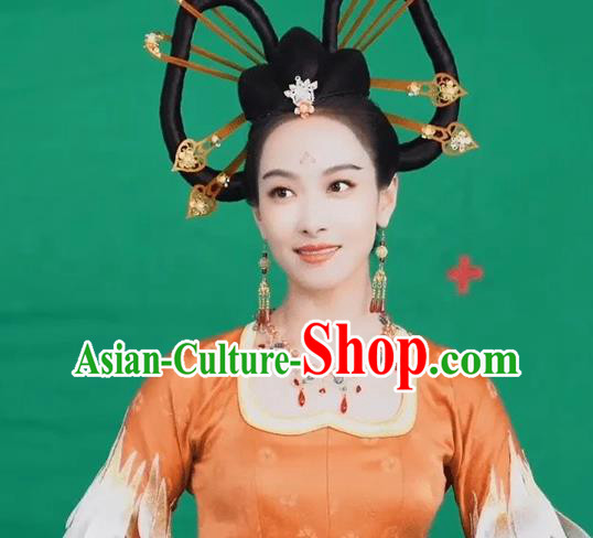 China Ancient Goddess Wigs Traditional Hanfu Hairpieces Tang Dynasty Palace Princess Wig Sheath