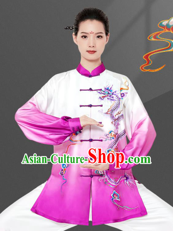 Chinese Kung Fu Costumes Tai Chi Training Purple Uniforms Wushu Competition Embroidered Dragon Outfits Martial Arts Clothing