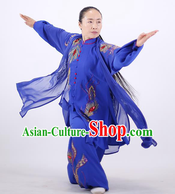 China Martial Arts Clothing Wushu Competition Outfits Kung Fu Royalblue Costumes Tai Chi Group Performance Uniforms
