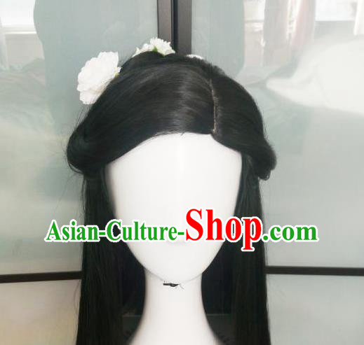 China Ancient Fox Fairy Wigs Traditional Drama Eternal Love Bai Fengjiu Hanfu Chignon Hairpieces Cosplay Princess Wig Sheath