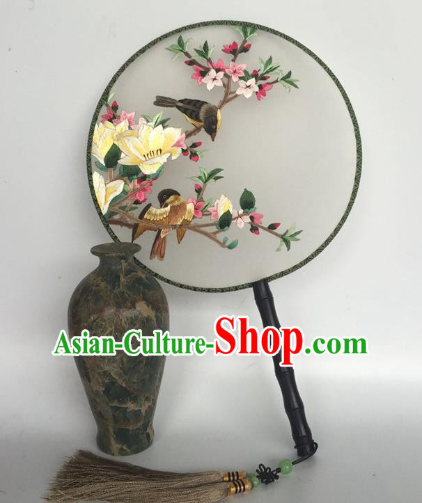 China Embroidery Mangnolia Palace Fan Traditional Cheongsam Round Fan Handmade Craft Fans Vintage Silk Fan