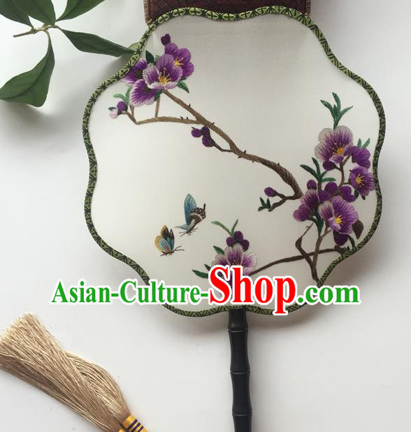 China Vintage Hanfu Fan Double Sided Embroidery Plum Blossom Palace Fan Traditional Cheongsam Dance Fan Handmade Craft Silk Fans