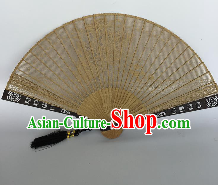 Handmade Chinese Ancient Swordsman Folding Fan Carving Craft Accordion Sandalwood Fans