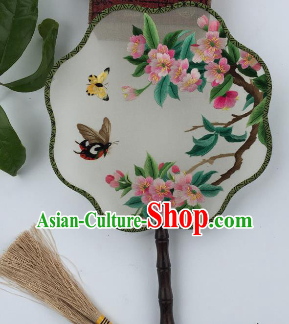 China Suzhou Embroidery Begonia Butterfly Fan Traditional Cultural Dance Fan Handmade Silk Fans Vintage Double Sided Embroidered Fan