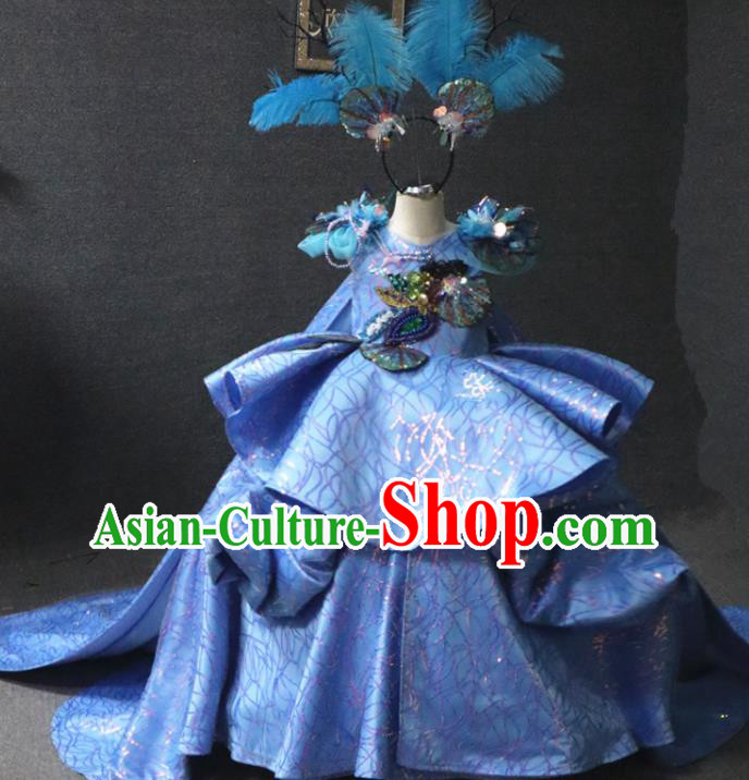 Top Christmas Performance Formal Evening Wear Children Day Clothing Girl Stage Show Garment Catwalks Princess Trailing Dress