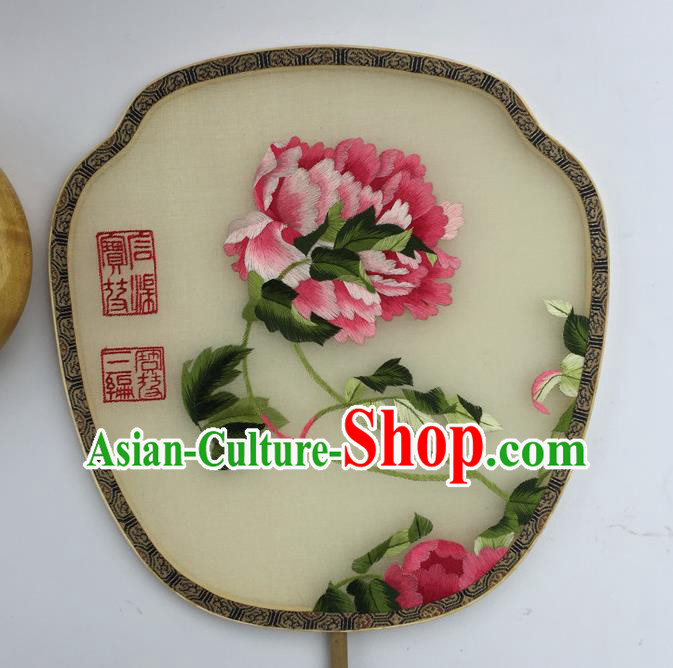 China Traditional Hanfu Silk Fan Vintage Fans Handmade Double Sided Embroidered Peony Palace Fan Ancient Court Fan