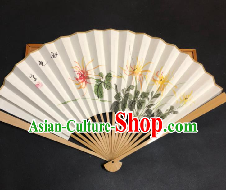 Handmade Chinese Craft Fans Ink Painting Chrysanthemum Folding Fan Ancient Swordsman Fan Xuan Paper Accordion
