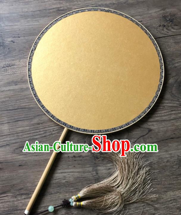 China Handmade Paper Fan Ancient Princess Fans Traditional Round Fan Vintage Yellow Palace Fan