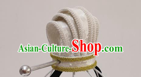 Handmade Chinese Three Kingdoms Prince White Hair Crown Ancient Military Counsellor Headwear Drama Traditional Hanfu Zhuge Liang Hairpin Headpiece